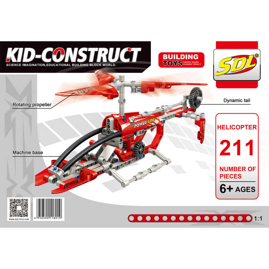 Базовый 3D-Конструктор SDL KID-CONSTRUCT Вертолет, 211 деталей, арт. 2018A-1, производитель SDL Technic (СДЛ Техник), ISBN 695-0-59011-801-9, № 1