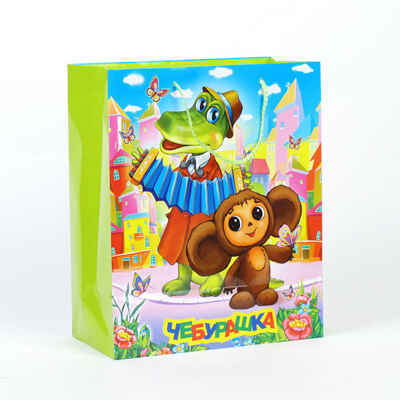 Пакет бумажный Веселый праздник, Дизайн Чебурашка, в пак. р-р 26Х32Х14см, производитель Симбат, ISBN 469-0-59005-300-3№ 1