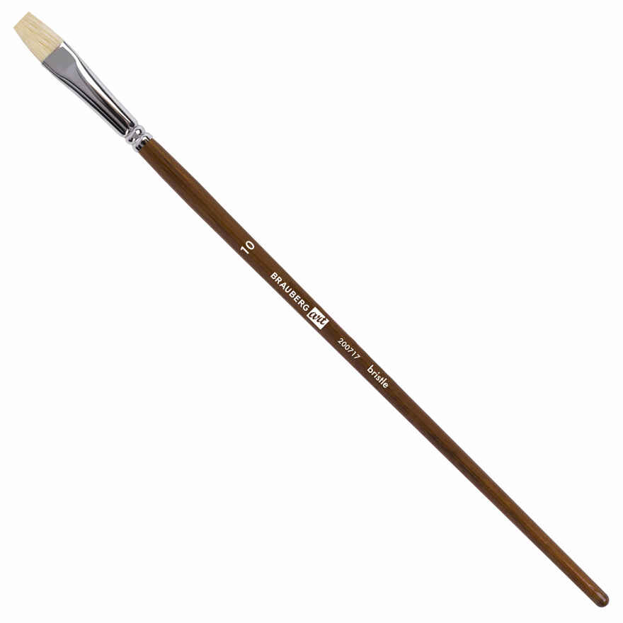 Кисть художественная профессиональная Brauberg Art Classic, щетина, плоская, № 10, длинная ручка, арт. 200717, производитель Brauberg, ISBN 460-6-22417-948-3, № 2