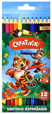 Набор цветных карандашей Creativiki 12 цв. шестигранные, деревянные, в картонной упаковке, арт КЦ12КР, производитель ФАРМ, ISBN 460-2-72309-119-6№ 1