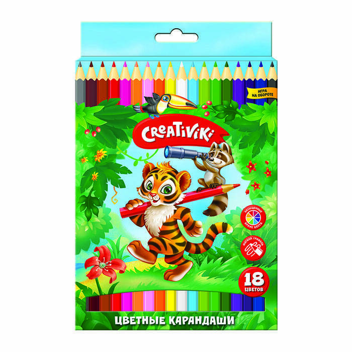 Набор цветных карандашей Creativiki 18 цв. шестигранные, деревянные, в картонной упаковке, арт КЦ18КР, производитель ФАРМ, ISBN 460-2-72309-120-2, № 1