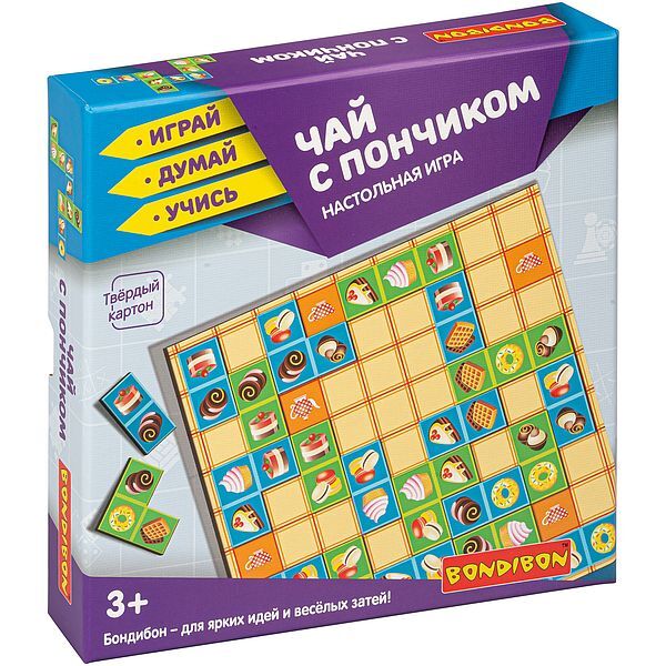 Настольная игра домино-пазл Чай с пончиком Играй Думай Учись, арт. ВВ4332, производитель Bondibon (Бондибон), ISBN 489-5-13604-607-9, № 1