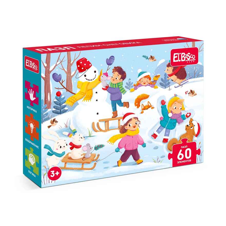 Пазл "Лепим снеговика" 60 элементов, производитель Я РАСТУ ТОЙЗ, ISBN 466-0-26086-272-3, № 1