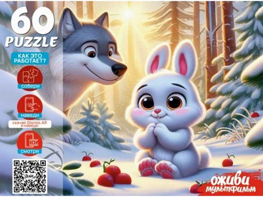 Оживи мультфильм. Пазлы 60 элементов Зайка беленький, арт. П60-3531, производитель Рыжий кот, ISBN 467-0-41973-531-0, № 4
