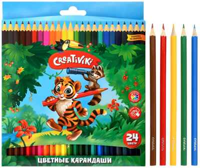 Набор цветных карандашей Creativiki 24 цв. шестигранные, деревянные, в картонной упаковке, арт КЦ24КР, производитель ФАРМ, ISBN 460-2-72309-121-9№ 4