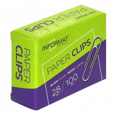 Скрепки 28 мм 100 шт., классические, никелированные, арт. PCN28-100, производитель ФАРМ, ISBN 460-2-72300-167-6№ 1