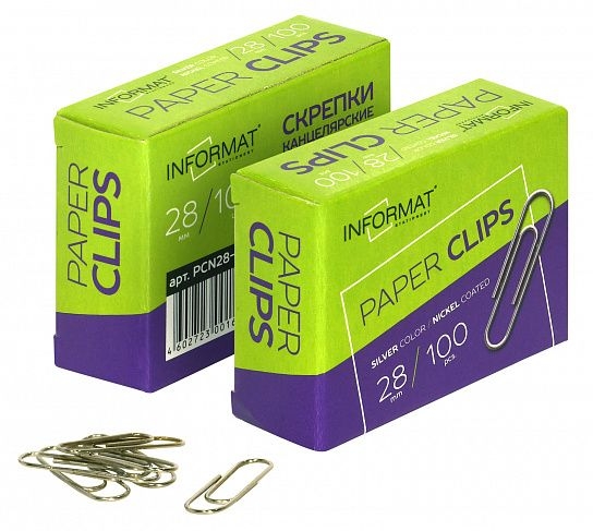 Скрепки 28 мм 100 шт., классические, никелированные, арт. PCN28-100, производитель ФАРМ, ISBN 460-2-72300-167-6, № 4