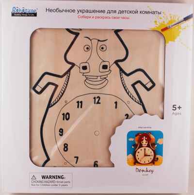 Часы-конструктор деревянные - Ослик раскраска, арт. AC219P, ISBN 200-0-85993-604-6№ 1