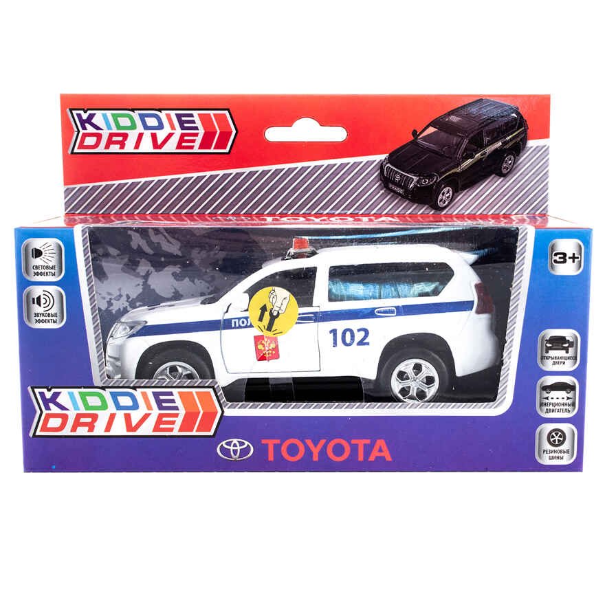 Модель автомобиля Toyota Prado, ДПС белый, инерционный механизм, свет/звук, арт. 1901018_1, производитель KiddieDrive, ISBN 460-7-80753-562-7, № 1