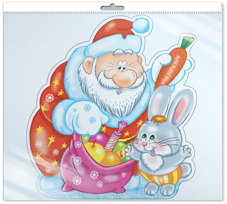 *ФМ-14460 Плакат вырубной А4 В ПАКЕТЕ. Зайчик с Дедом Морозом (Уф-лак), производитель Сфера ТЦ , ISBN 463-0-11202-366-4, № 1