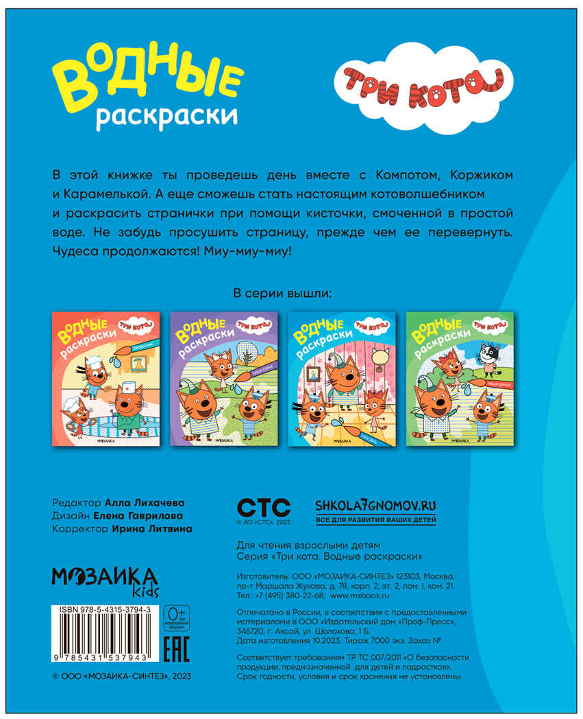 Наш день (Три кота. Водные раскраски), водная раскраска, производитель МОЗАИКА kids , ISBN 978-5-43153-794-3, № 4