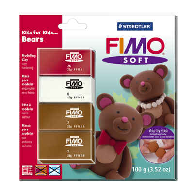 FIMO Soft набор д/детей Медведи 4цв.х 25 г, с инструкцией, производитель Staedtler (Стайтлер), ISBN 400-6-60800-156-8№ 1