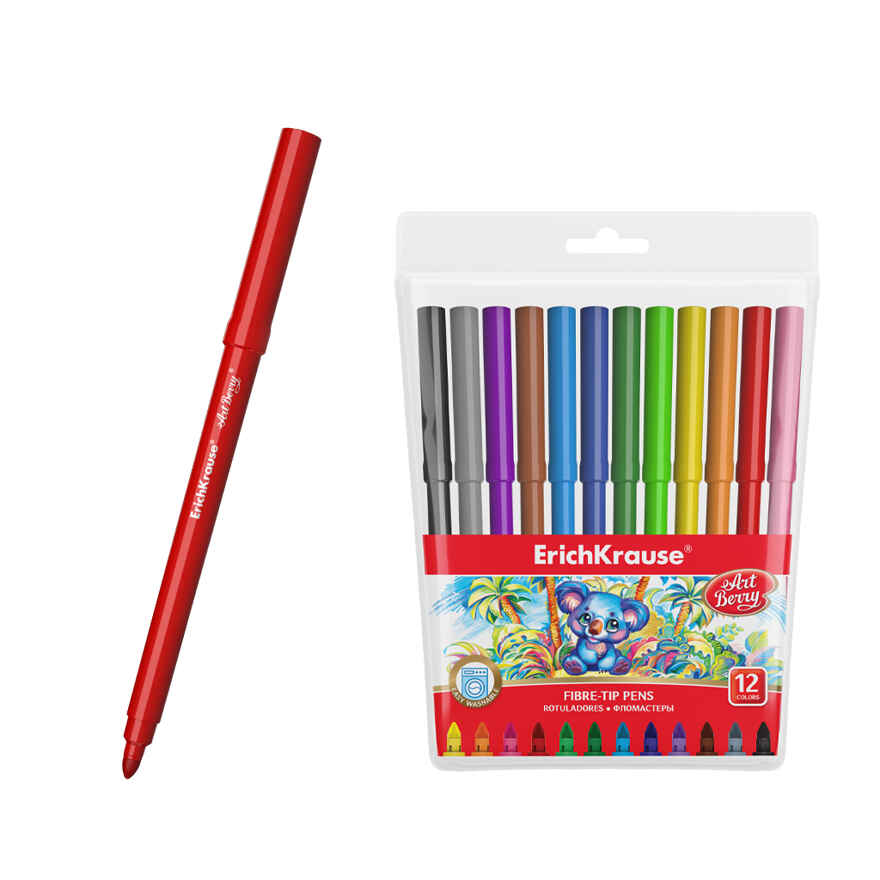 Фломастеры ArtBerry® Super Tip  Easy Washable 12 цветов, арт. 56084, производитель ErichKrause® (Эрих Краузе), ISBN 404-1-48556-084-5, № 1