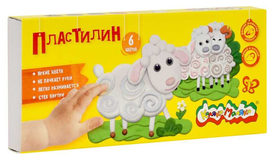 Пластилин Каляка-Маляка 6 цветов, 90 г со стеком, арт ПКМ06, производитель ФАРМ, ISBN 460-2-72300-461-5, № 1