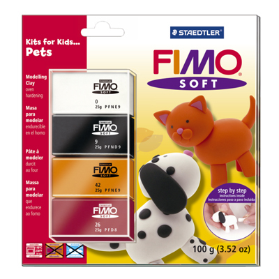 Fimo Soft наб. д/детей &quot;Домашние животные&quot; 4цвх25 г, с инстр, производитель Staedtler (Стайтлер), ISBN 400-6-60800-162-9, № 1