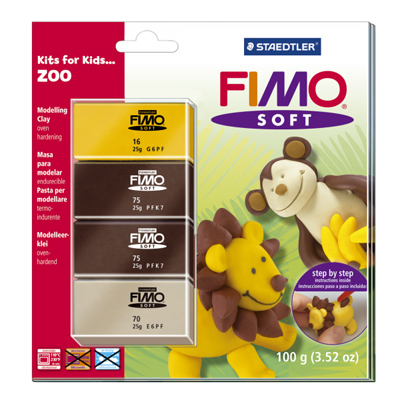 Fimo Soft наб.д/детей &quot;Зоопарк&quot; 4цв.х 25 г, с инструкцией, производитель Staedtler (Стайтлер), ISBN 400-6-60800-707-2, № 1