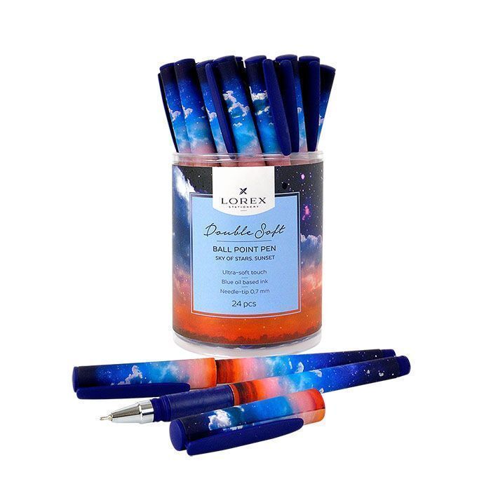 Ручка масляная LOREX SKY OF STARS.SUNSET Double Soft синяя, игловидный наконечник, 0,7 мм, арт. LXOPDS-SS1, производитель ФАРМ, ISBN 460-2-72310-937-2, № 1