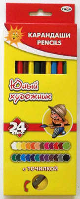Карандаши Юный Художник 24 цв. к/к d=7.3мм,точилка, производитель ГАММА, ISBN 460-0-39503-031-4№ 1