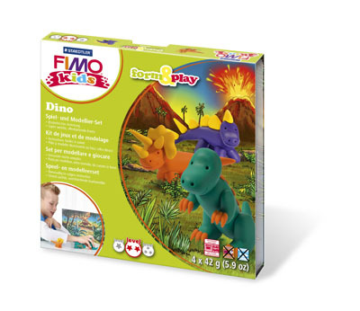 Fimo kids набор для создания украшений Дино: 4 х 42 гр. + аксессуары., производитель Staedtler (Стайтлер), ISBN 400-7-81780-613-5, № 1