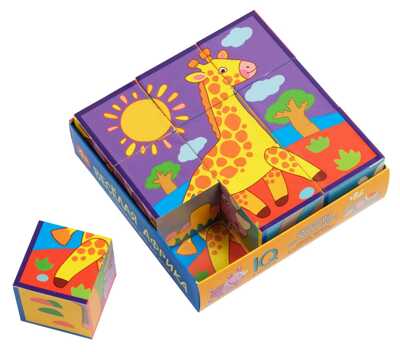 Умные кубики в поддончике. 9 штук. Веселая Африка. IQ Кубики, производитель Айрис-пресс , ISBN 978-5-81126-897-9№ 2