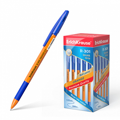 Ручка шариковая  R-301 Stick&Grip Orange 0.7, цвет чернил синий, арт. 39531, производитель ErichKrause® (Эрих Краузе), ISBN 404-1-48539-531-7№ 1