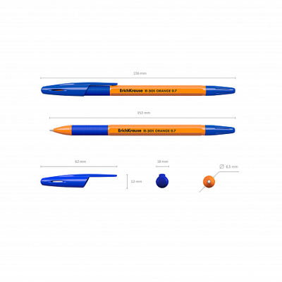 Ручка шариковая  R-301 Stick&Grip Orange 0.7, цвет чернил синий, арт. 39531, производитель ErichKrause® (Эрих Краузе), ISBN 404-1-48539-531-7№ 3
