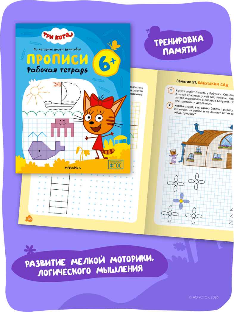Три кота. Рабочие тетради 6+. Набор из 4 книг, производитель МОЗАИКА kids , ISBN 978-5-43154-865-9, № 10
