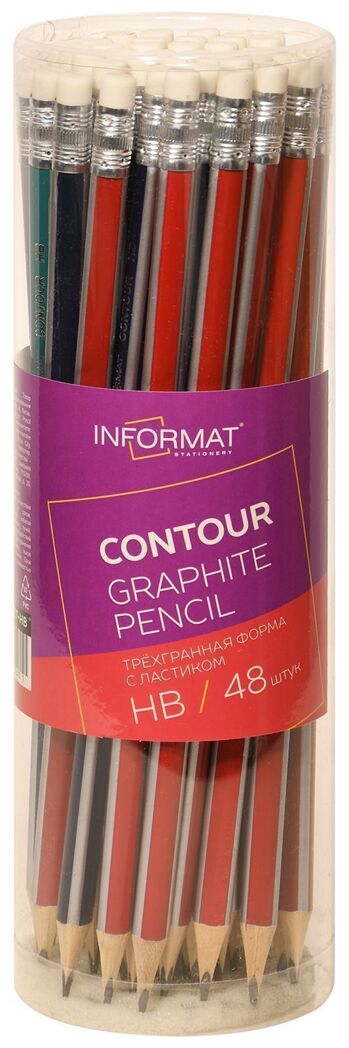 Карандаш с ластиком inФОРМАТ Contour HBтрехгранный с заточкой, арт. PTNBZT-HB, производитель ФАРМ, ISBN 460-2-72303-675-3, № 1