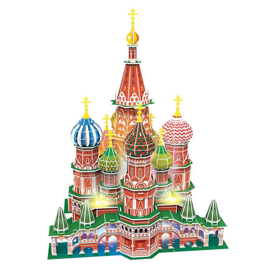 3D пазл Храм Василия Блаженного с LED-подсветкой, 224 детали, арт. L519h, производитель Cubicfun, ISBN 694-4-58820-519-5, № 1