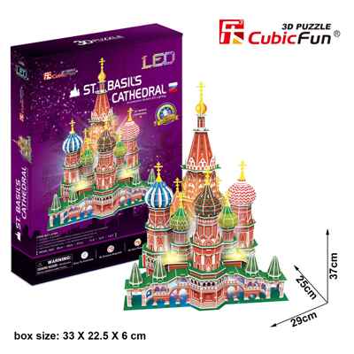 3D пазл Храм Василия Блаженного с LED-подсветкой, 224 детали, арт. L519h, производитель Cubicfun, ISBN 694-4-58820-519-5№ 3