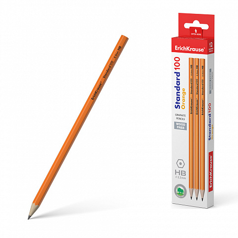Чернографитный карандаш пластиковый  Standard 101 Orange, шестигранный, HB, арт. 55260, производитель ErichKrause® (Эрих Краузе), ISBN 404-1-48555-260-4, № 1