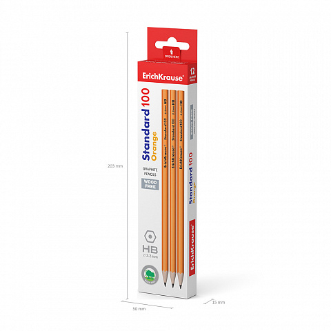 Чернографитный карандаш пластиковый  Standard 101 Orange, шестигранный, HB, арт. 55260, производитель ErichKrause® (Эрих Краузе), ISBN 404-1-48555-260-4, № 5