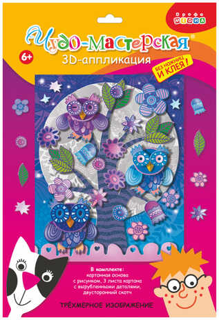 3Д аппликация. Совы на ветке, арт.3003, производитель Дрофа-медиа, ISBN 460-7-14737-603-4№ 1