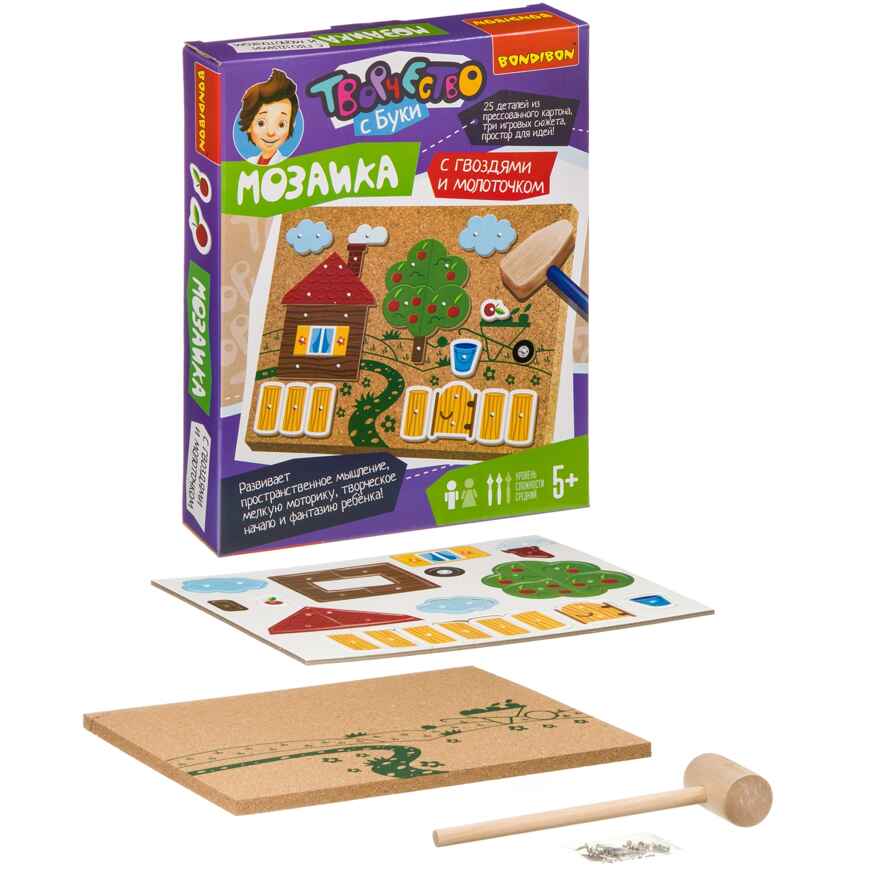 Мозаика с гвоздями и молоточком (прессованный картон). На ферме, арт. ВВ3950, производитель Bondibon (Бондибон), ISBN 489-5-13603-853-1, № 2