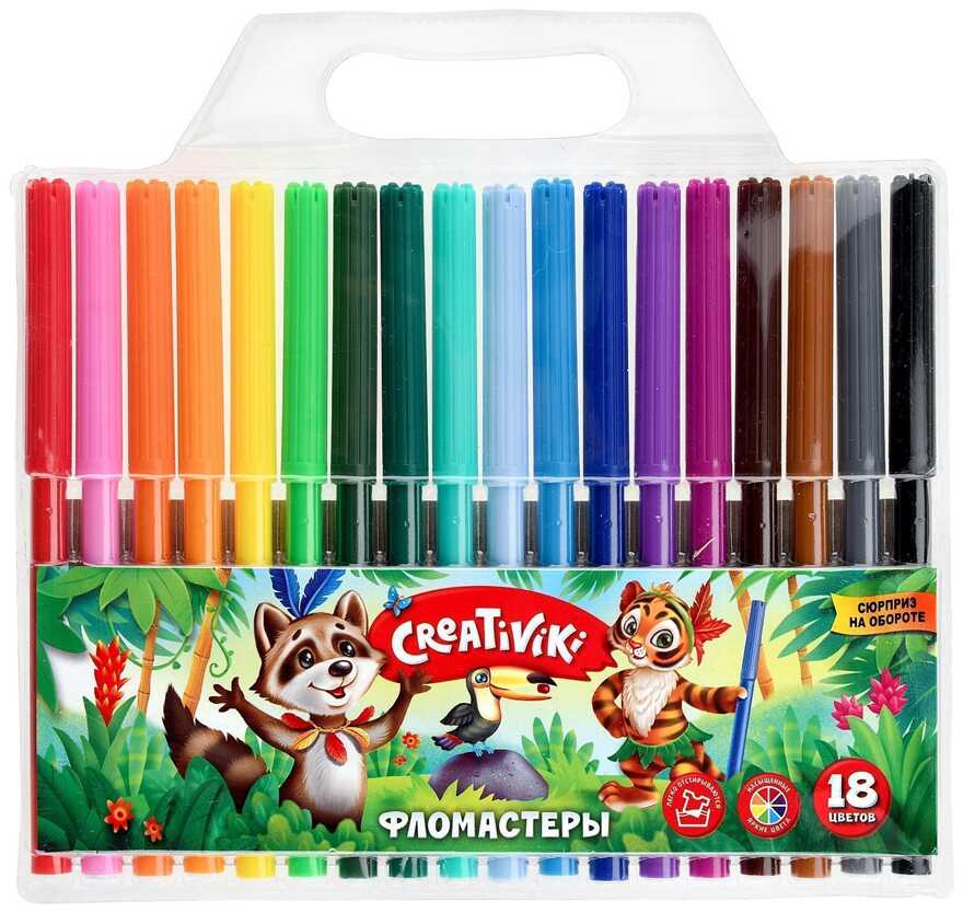 Фломастеры Creativiki 18 цветов, круглый корпус, блистер, арт ФЛВ18КР, производитель ФАРМ, ISBN 460-2-72309-109-7, № 1