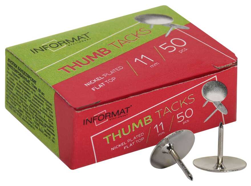 Кнопки канцелярские inФОРМАТ никелированные 11 мм 50 шт, арт. KKS-50K, производитель ФАРМ, ISBN 460-2-72301-458-4, № 1