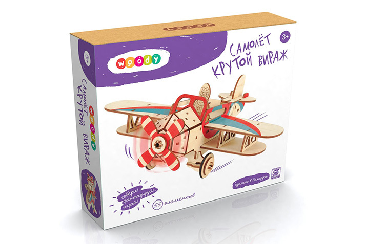 Игрушка Самолет Крутой Вираж Woody, арт. 0-1607, производитель Woody, ISBN 481-2-19100-160-7, № 1