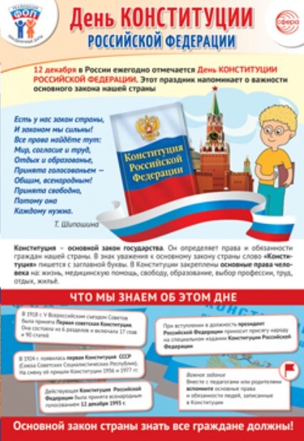 ПЛ-15662 Плакат А3. Праздничные даты по ФОП: 12 декабря - День Конституции Российской Федерации, производитель Сфера ТЦ , ISBN 463-0-11203-965-8, № 1