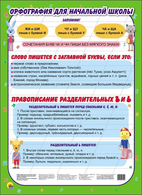 Орфография для начальной школы. Шпаргалки для малышей. А4, производитель Проф-Пресс , ISBN 978-5-37827-910-4, № 1