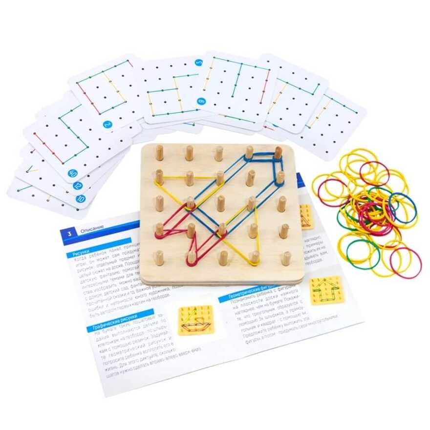 Геоборд основание, 20 двусторонних карточек, 50 резинок, арт. ГБ01, производитель Алатойс, ISBN 467-0-00685-651-0, № 3