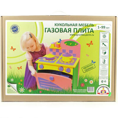 Краснокамская игрушка кукольная мебель Газовая плита, арт. КМ-04, производитель Краснокамская фабрика деревянной игрушки, ISBN 460-7-09898-095-3, № 1