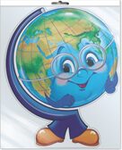 Ф-15559 Плакат вырубной А3 в пакете. Глобус в очках (двухсторонний, в индивидуальной упаковке, с европодвесом и клеевым клапаном), производитель Сфера ТЦ , ISBN 463-0-11206-353-0, № 1