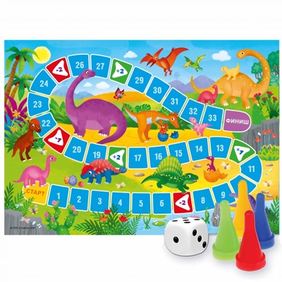 Игра-ходилка с фишками для малышей. Динозавры. 42х29,5 см., производитель ГЕОДОМ , ISBN 460-7-17745-599-0№ 3