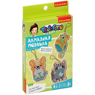 Мозаика алмазная СОБАКА, КОШКА, ПОПУГАЙ набор брелоков на деревянной основе Творчество c Буки , арт. ВВ4774, производитель Bondibon (Бондибон), ISBN 489-5-13604-971-1№ 1