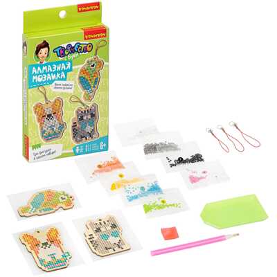 Мозаика алмазная СОБАКА, КОШКА, ПОПУГАЙ набор брелоков на деревянной основе Творчество c Буки , арт. ВВ4774, производитель Bondibon (Бондибон), ISBN 489-5-13604-971-1№ 2