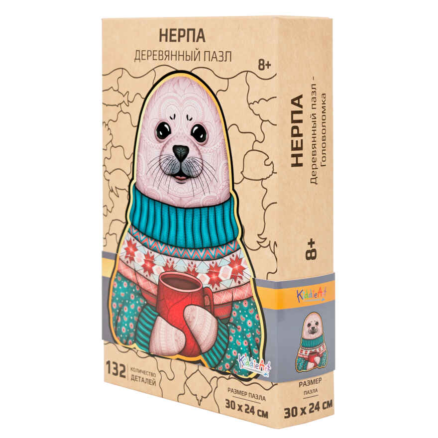 Фигурный деревянный пазл &quot;Нерпа&quot;, арт. W21001, производитель KiddieArt, ISBN 462-0-12527-082-7, № 1