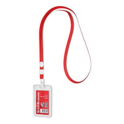 Бейдж вертикальный с лентой книжка, размер вставки 54х85 мм, прозрачный, цвет ленты красный, арт. 63727, производитель ErichKrause® (Эрих Краузе), ISBN 404-1-48563-727-1№ 1