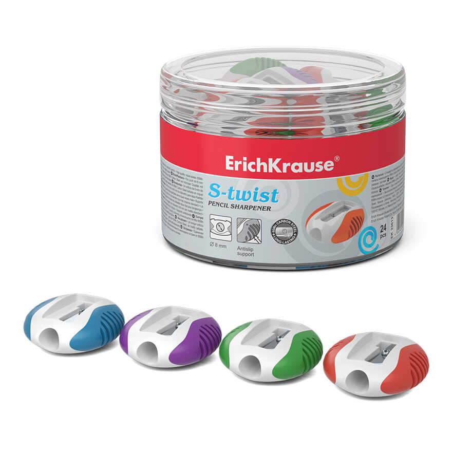 Пластиковая точилка ErichKrause® S-Twist, цвет корпуса ассорти, арт 33613, производитель ErichKrause® (Эрих Краузе), ISBN 404-1-48533-613-6, № 1