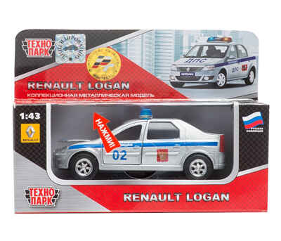 Технопарк Renault Logan Полиция (свет, звук), 1:43, арт. SB-13-21-2, производитель Симбат, ISBN 469-0-59006-594-5№ 1