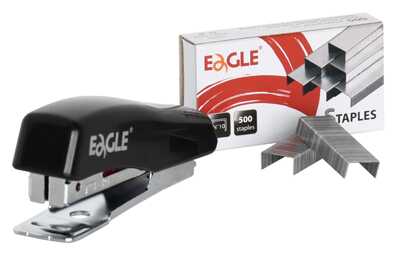 Степлер Eagle Eterna №10 до 10 листов + 500 скоб, пластик, черный, арт. 1012/ч, производитель Eagle (Игл), ISBN 489-3-05501-012-6№ 2